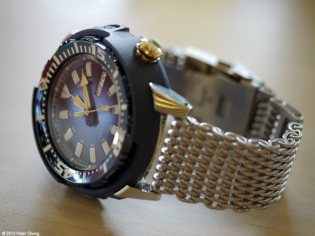 The Baby Tuna, with a very attractive blue dial and blue shroud.