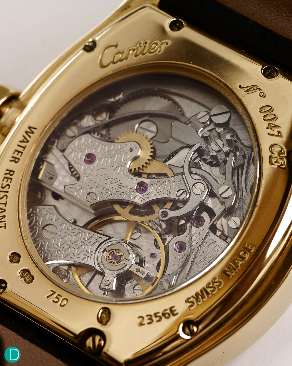 The Cartier Tortue Monopoussoir movemetnt. Made by THA, this is a technically interesting movement.