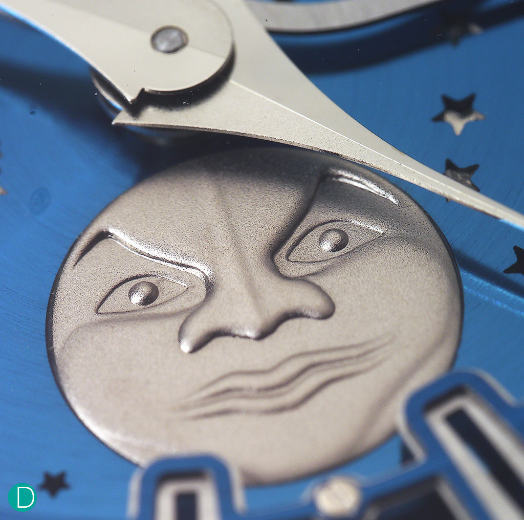 Detail of the moon. The engraving on the moon is a stylized interpretation of Stefan's face when he tries to be stern.