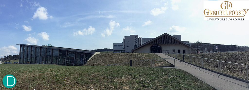 The Greubel-Forsay manufacture in La Chaux-du-Fonds. A combination of an ultramodern glass and steel facility, visible on the photograph on the left, to a 200 year old farm house. 