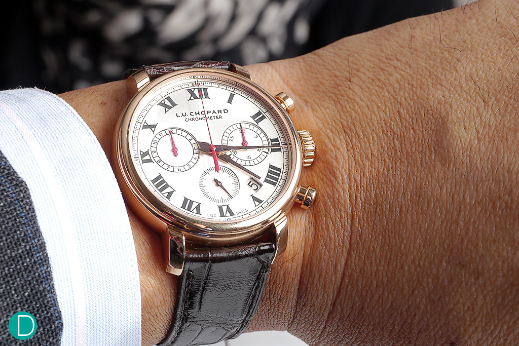 The Chopard LUC 1963 Chronograph on the wrist.