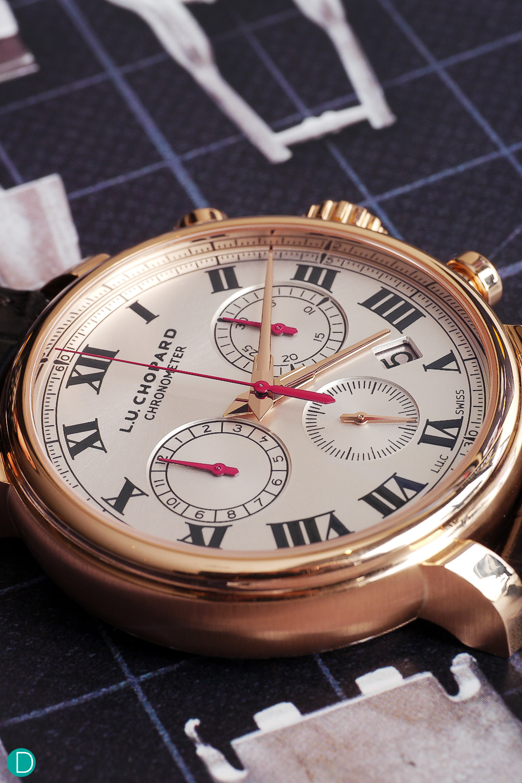 The Chopard LUC 1963 Chronograph. Hand wound, flyback chronograph.
