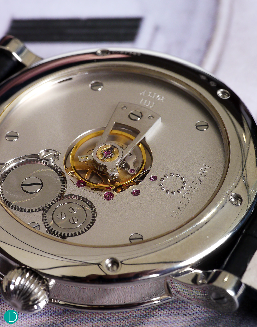 The Haldimann H11 caseback, with the balance centrally mounted.