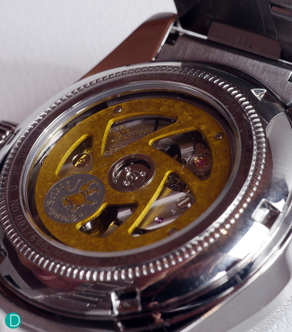 A caseback shot of the new Mechanical Hi-Beat 36000 GMT. The watch is powered by the newly-introduced Caliber 9S86.