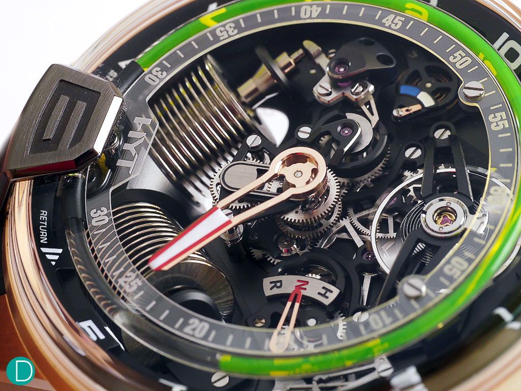 The H2, is a collaboration with Audemars Piguet Renaud Papi (APRP), and features the piston arranged in a V shape, like a V engine, and and opened up dial to show more of the movement. 