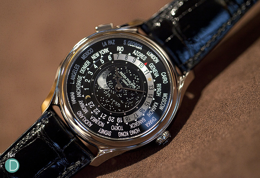 The World Time Moon comes in two references. The ref. 5575 for men and the ref. 7175 for ladies. The World Time Moon combines Patek’s famous world timer, with a moonphase display.