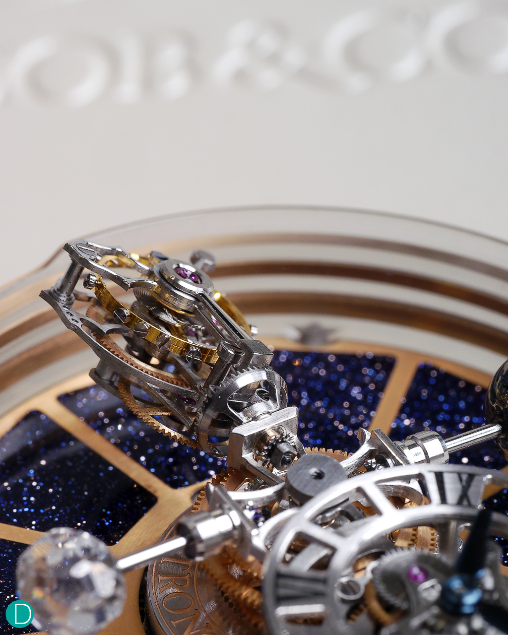 Another micro shot of the tourbillon. Notice that this is actually a triple-axis tourbillon.