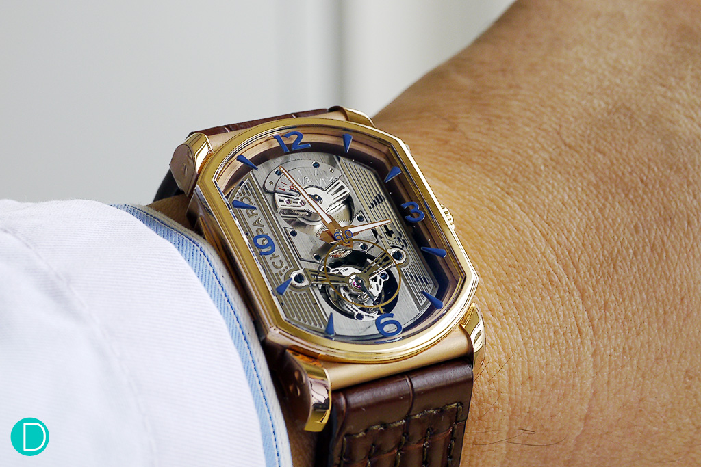 A wristshot of the Engine One Tourbillon. It looks quite fitting on the wrist, thanks to the wonderful proportions of the case. 