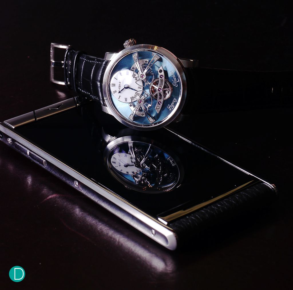The Vertu Aster here with the stunning platinum MB&F Legacy Machine 2. A perfect match for the watch collector? You tell us. 