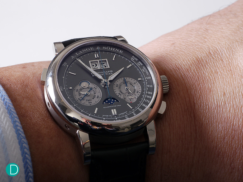 On the wrist, the slate grey dial in combination with the warm glow of the white gold case is beautiful.