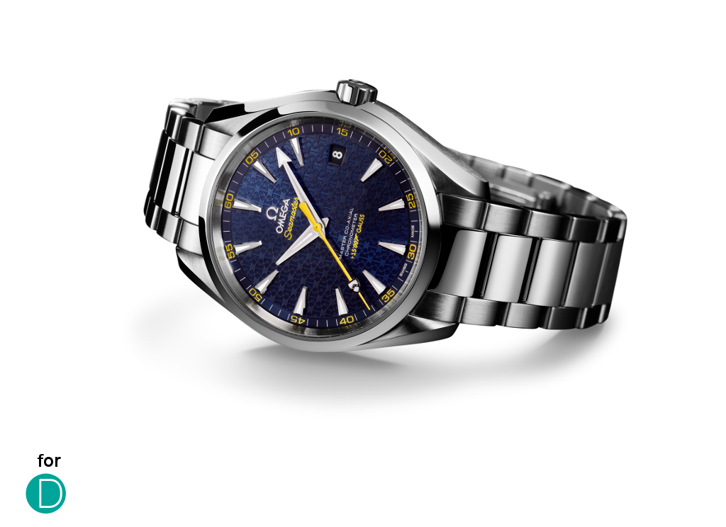 The Omega Seamaster Aqua Terra Limited Edition Bond. The combination of blue and yellow give the watch a rather striking impression.