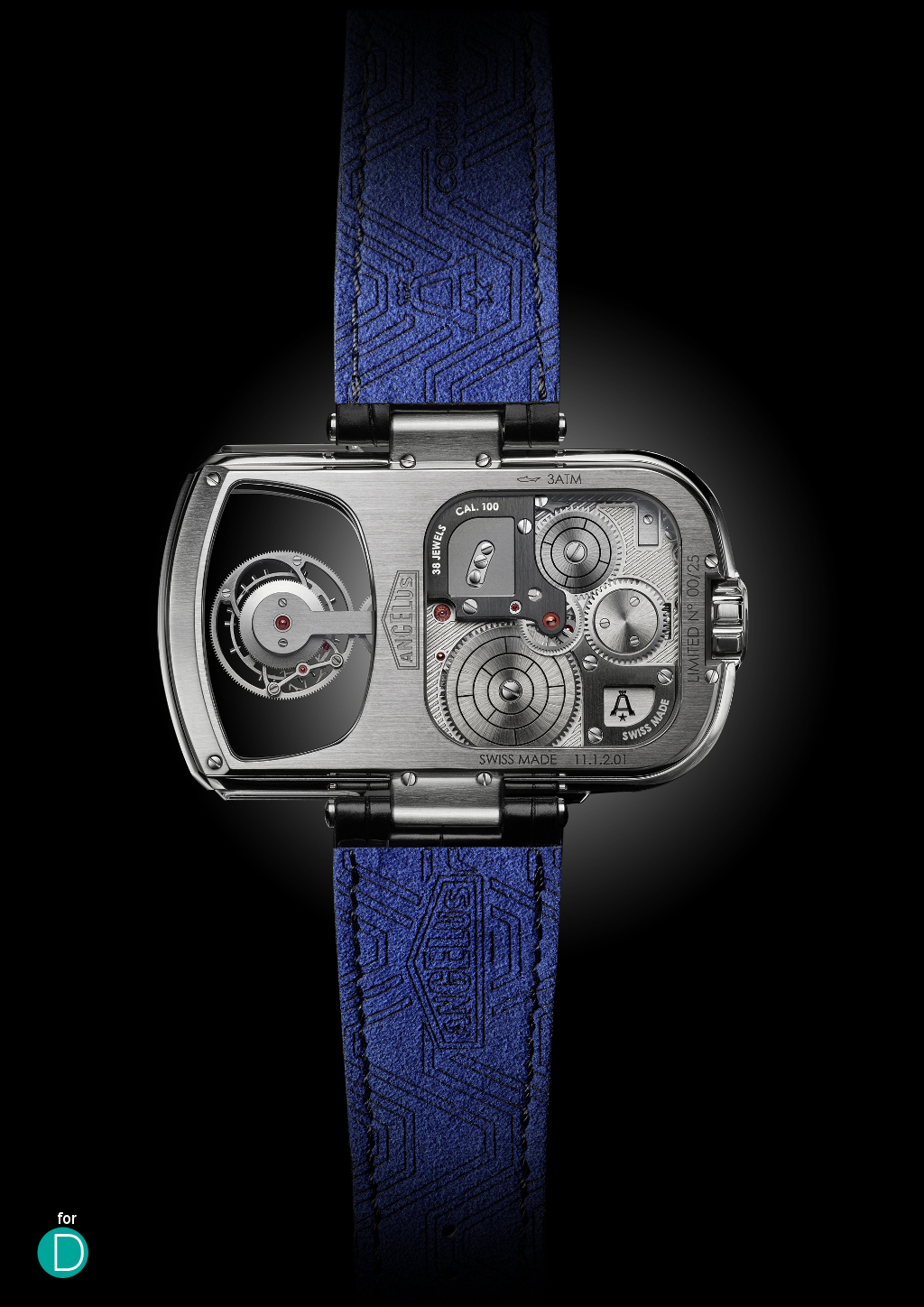 The Angelus U10 Tourbillon Lumiere is powered by their own A100 movement. 