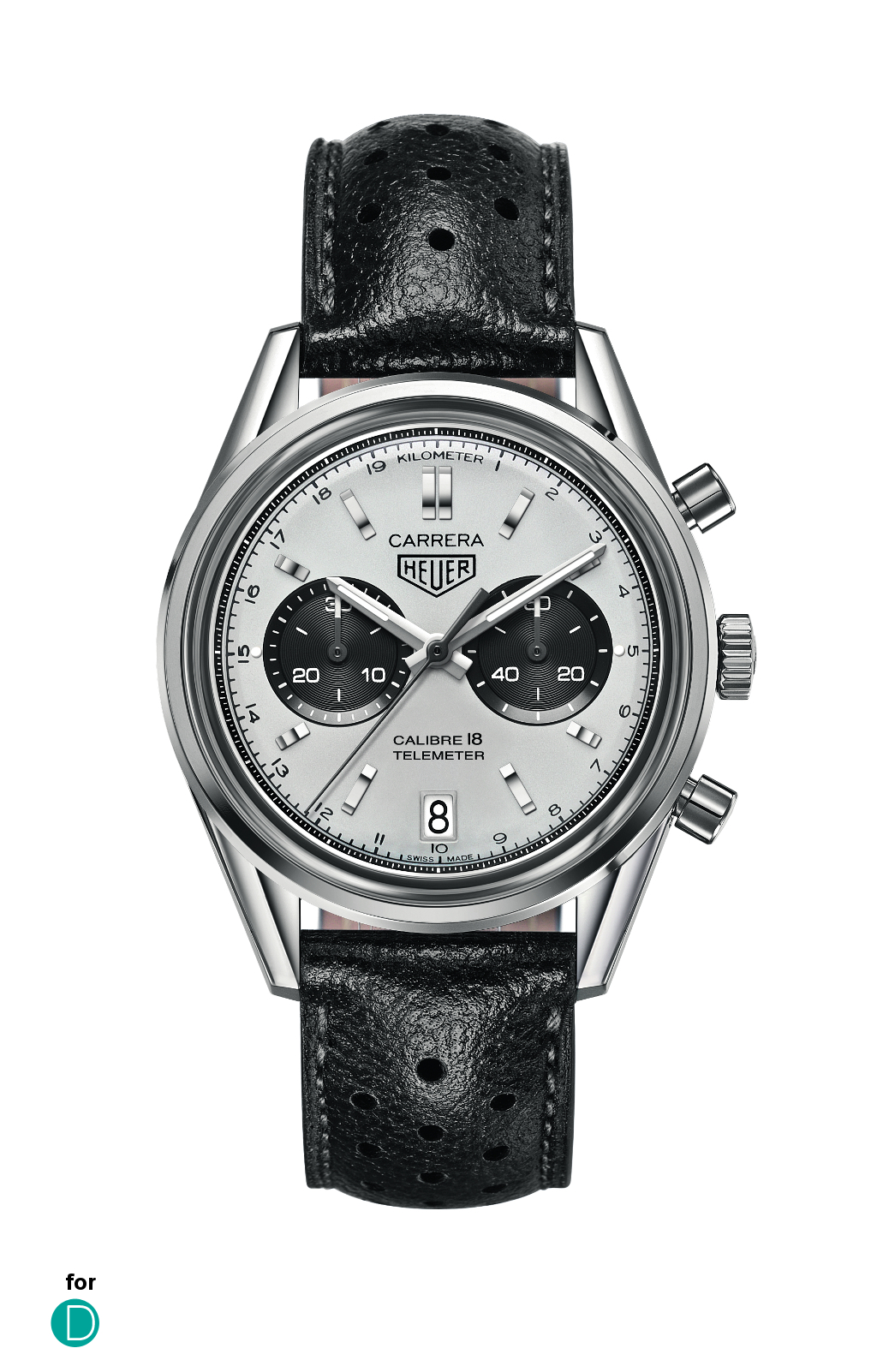 The Tag Heuer Carrera Calibre 18, a chronograph that features a date display at the 6 o'clock position.