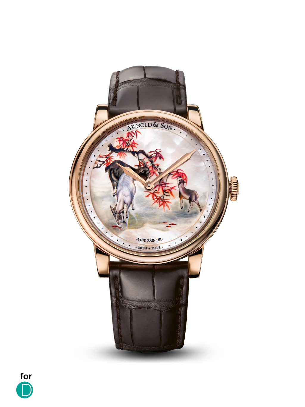 The Arnold and Son Royal Collection HM Goats. The watch has adopted a very Asian feel, and it features  a dial that is intricately and exquisitely painted.  