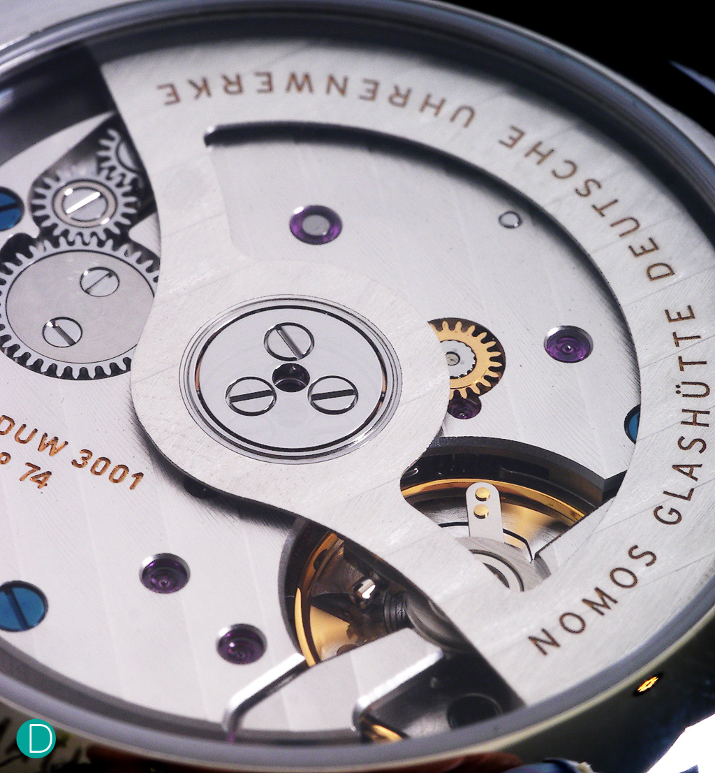 A close-up shot of the new movement. The same movement is also featured on Nomos' new Minimatik. 
