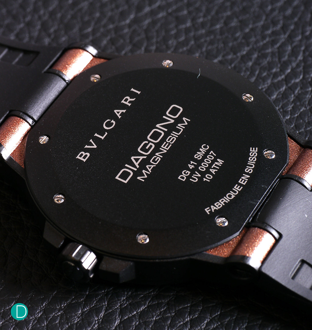 Bulgari Diagono Magnesium Wrist-vault caseback, in black PVD.