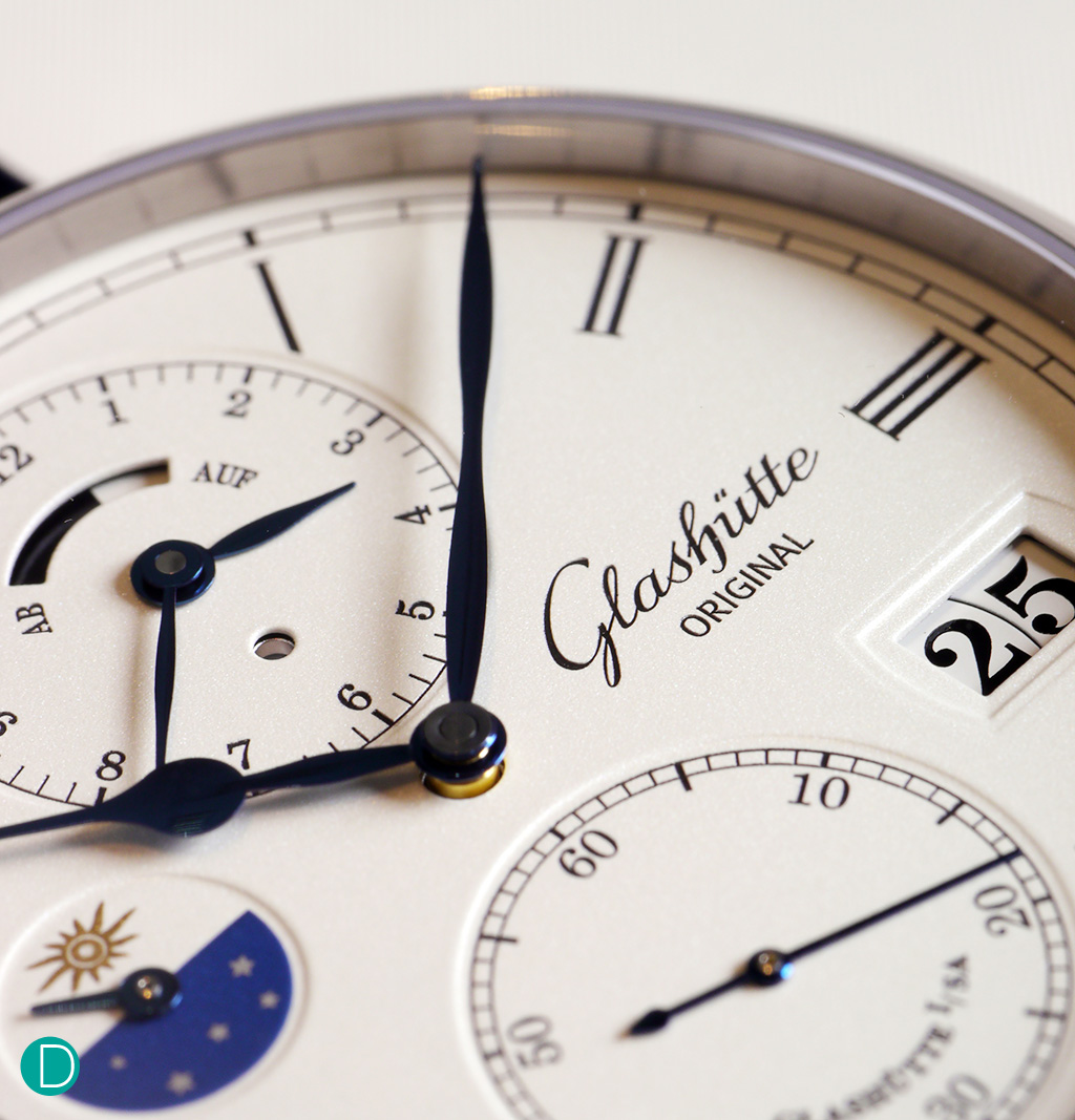 The Glashütte Original Senator Cosmopolite dial detail. Clear, legible, and very beautiful.