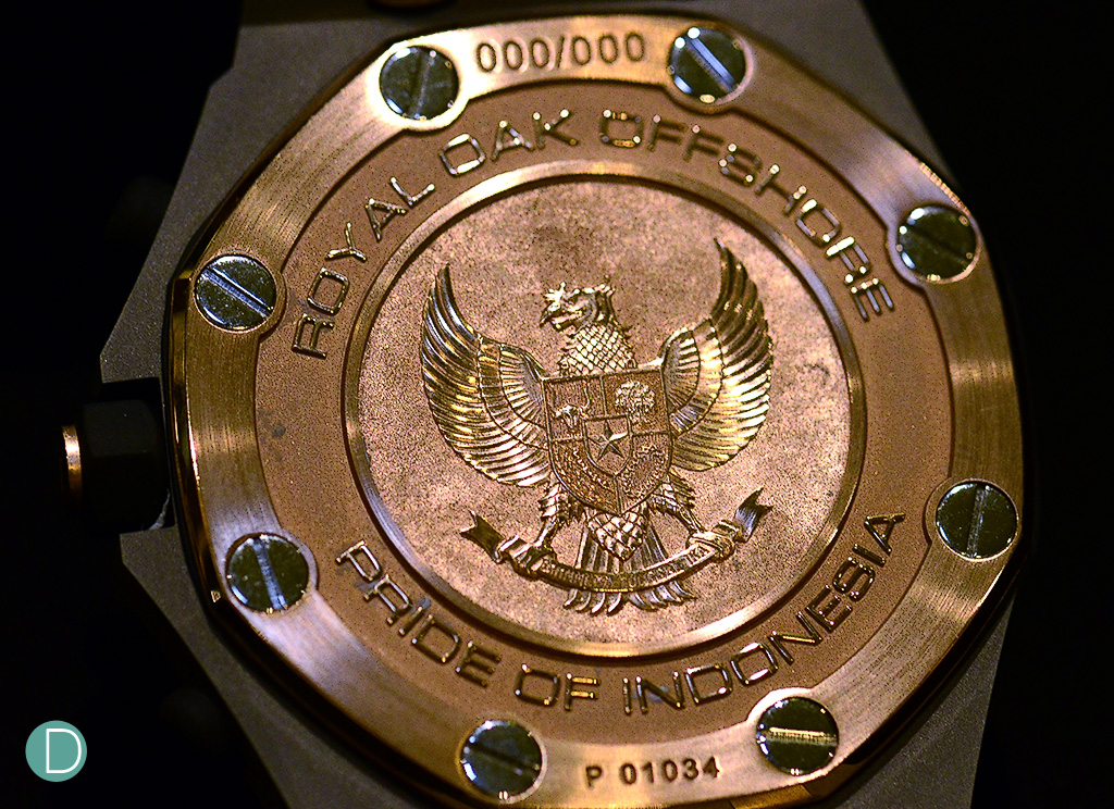 The garuda medallion on the Audemars Piguet Royal Oak Offshore Pride of Indonesia.
