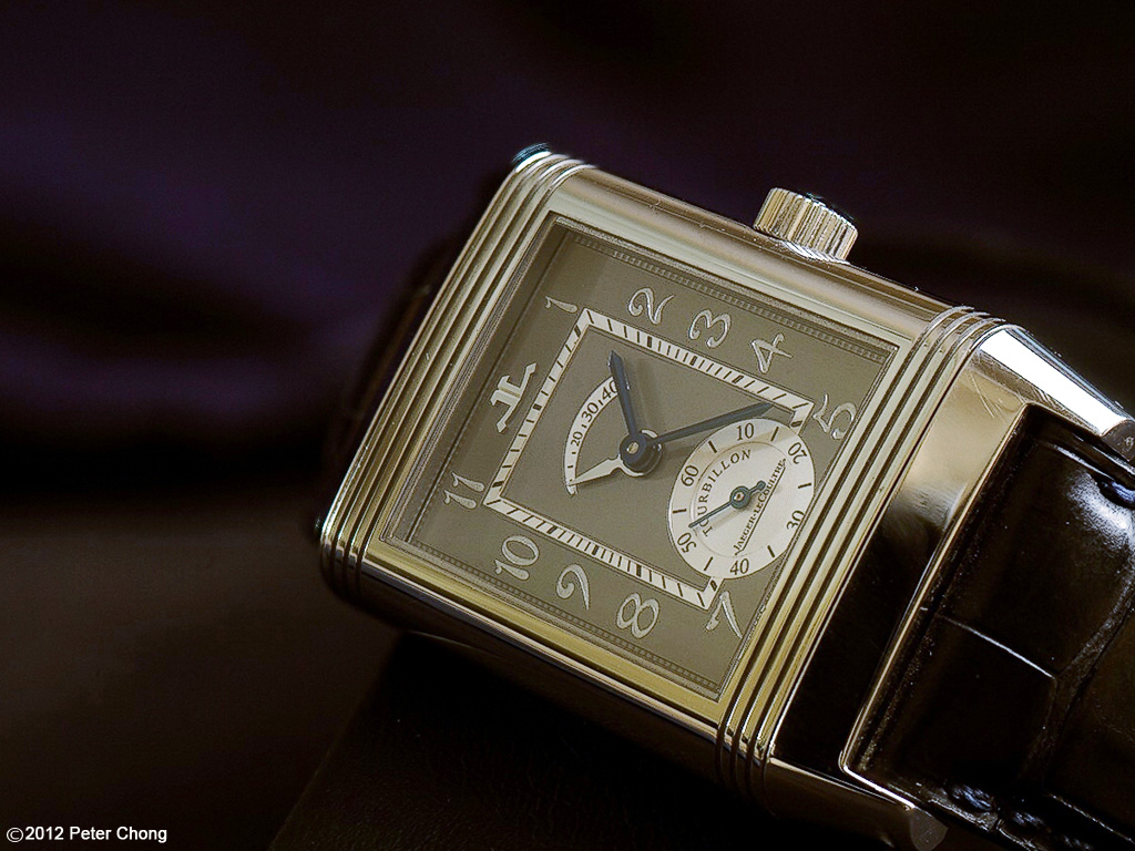 The JLC Reverso Platnium 2. The watch features a tourbillon, and it is hidden from the prying eyes of the public.