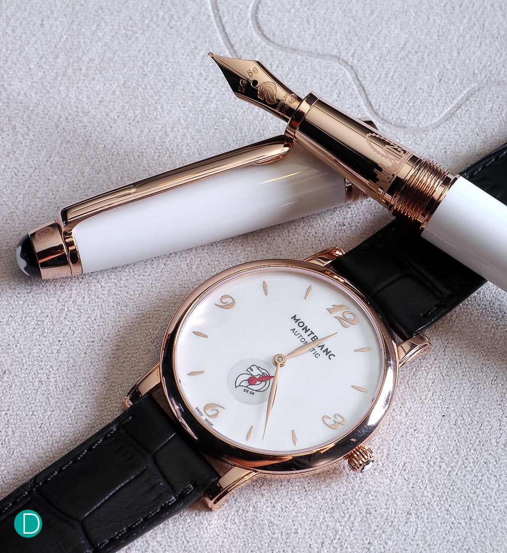 The Montblanc Star Classique Singapore Special Edition, with its fountain pen equivalent in the background.