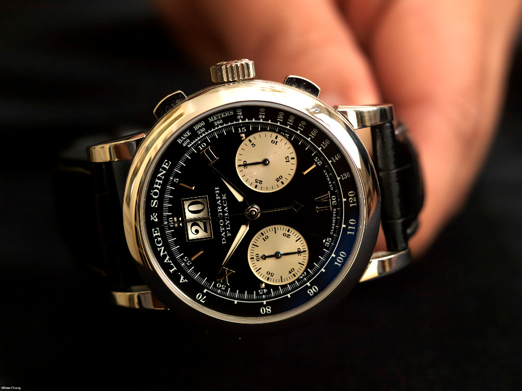 The Lange Datograph. Seen here in the original platinum case, and movement.