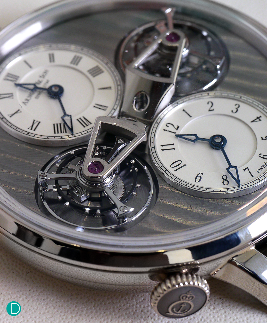 Another view of the dial side. The dual suspended tourbillons are quite a visual specatacle. 