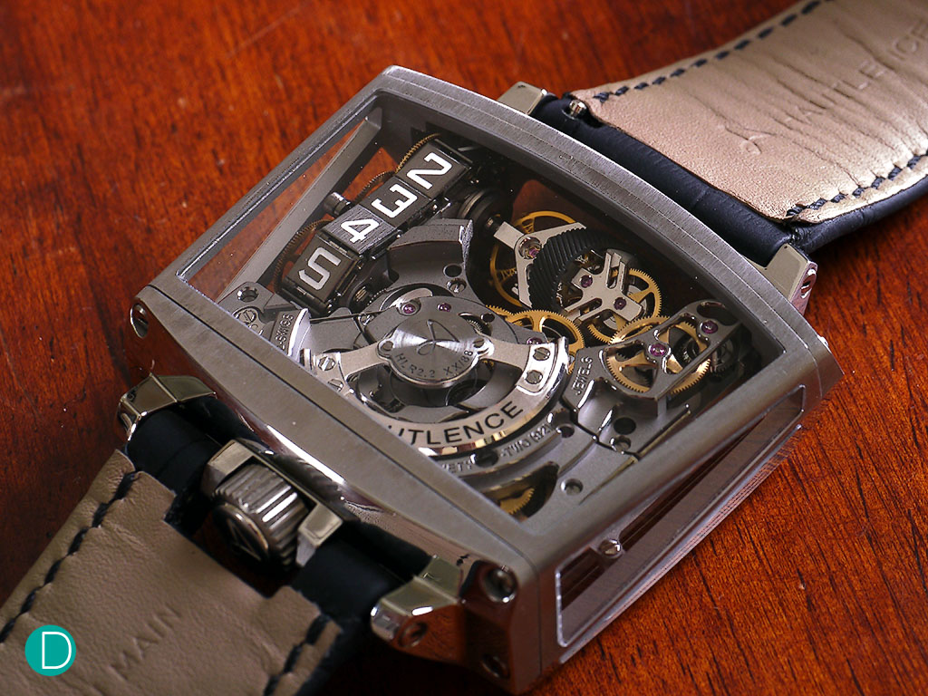 The Hautlence in-house designed and manufactured movement  HRL2.0 as seen from the caseback.