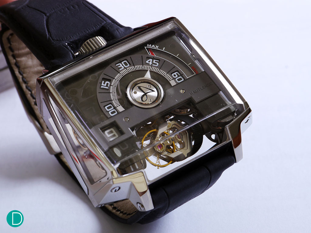 Hautlence Vortex case is angular, multi faceted surfaces with radical and disruptive shapes. 