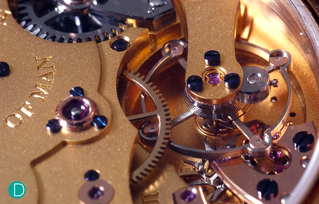 The escapement of the Roger Smith Series 2.  The escapement is a single wheel co-axial system developed by Roger Smith.
