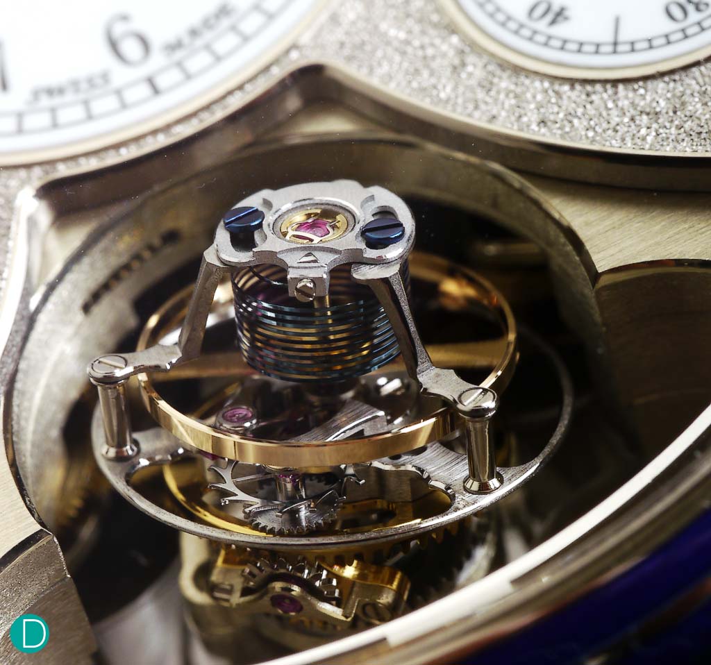 The tourbillon, featuring the cylindrical balance and incline at 20°.