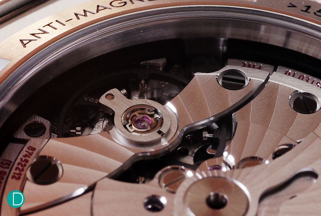 A macro of the Co-Axial movement that is fitted to the Seamaster 300 SPECTRE Limited Edition.