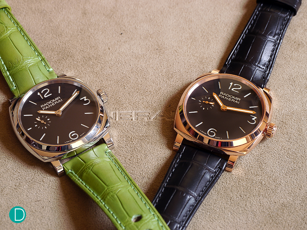 A pair of Panerai watches from the Radiomir collection. 
