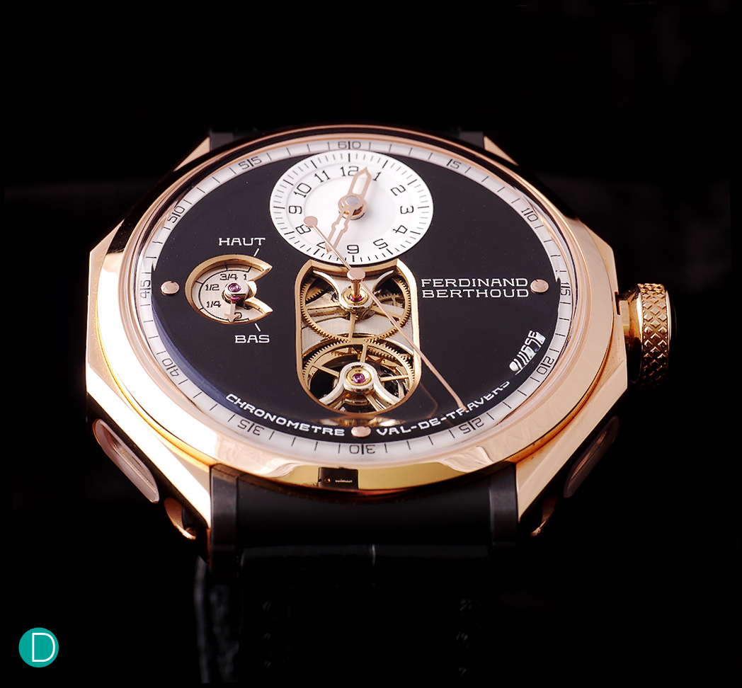 The Ferdinand Berthoud FB1 in rose gold with ceramic accents. The visual aesthetics is one which is quite powerful, and very beautiful in the flesh. The watch also has great presence both visually and in the heft it feels on the wrist.
