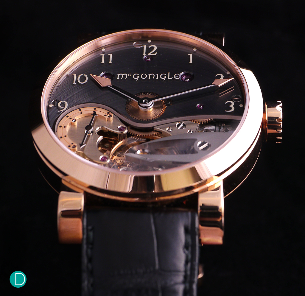 The McGonigle Tuscar Bánú in rose gold. The first series production wristwatch by Irish brothers John and Stephen. 
