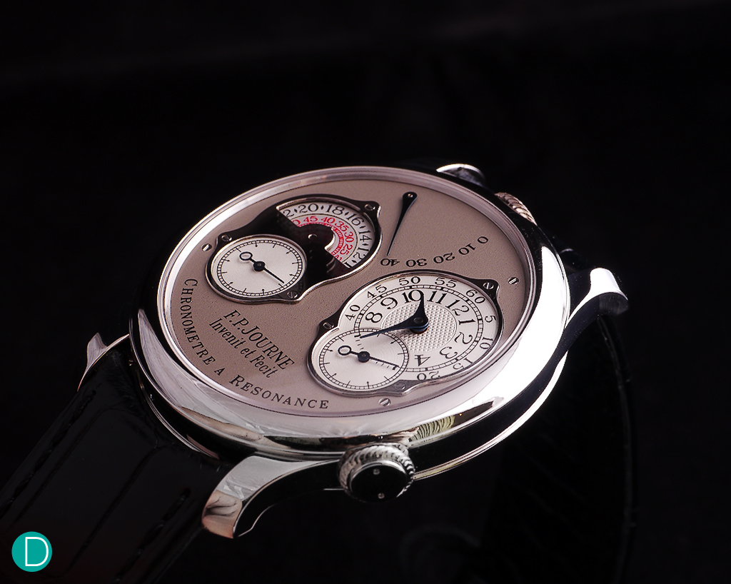 The F.P. Journe Chronomètre à Résonance in platinum. The watch is also available in rose gold.