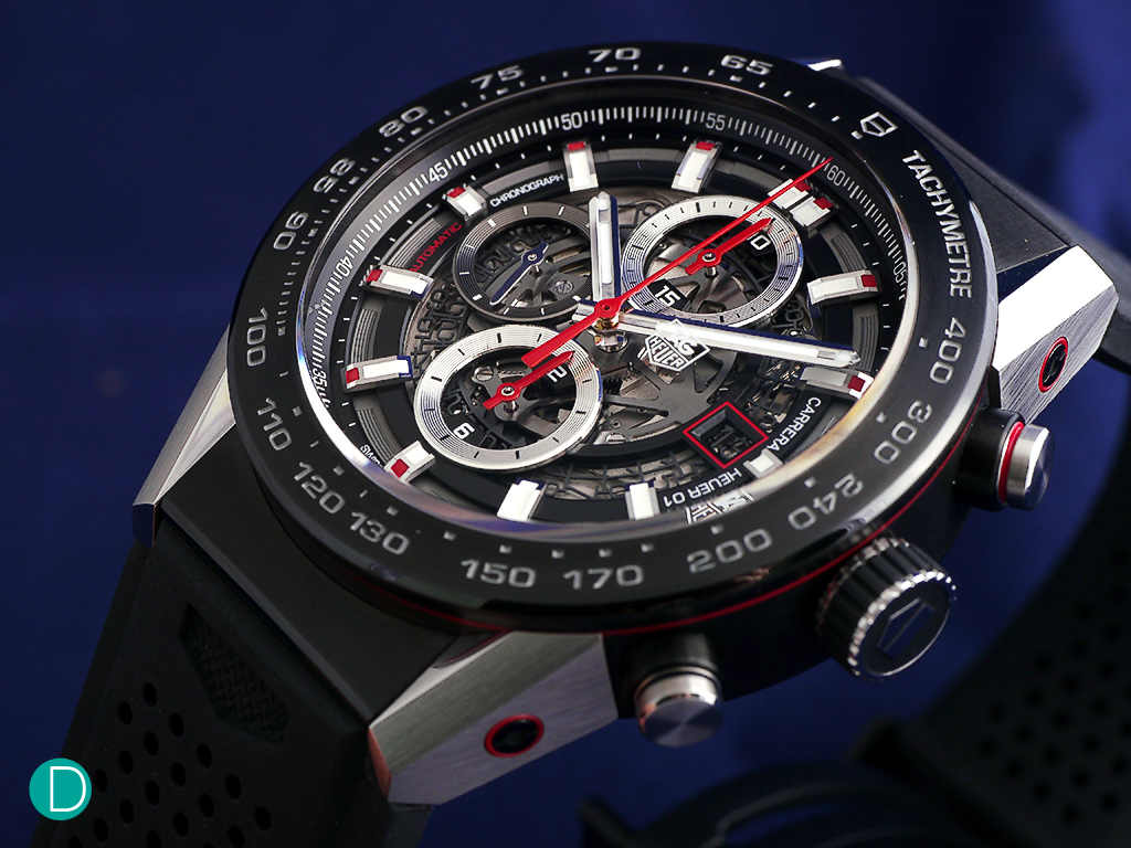 TAG Heuer Carrera Heuer 01 Chronograph with automatic winding, column wheel manufactured movement, and an open work dial.
