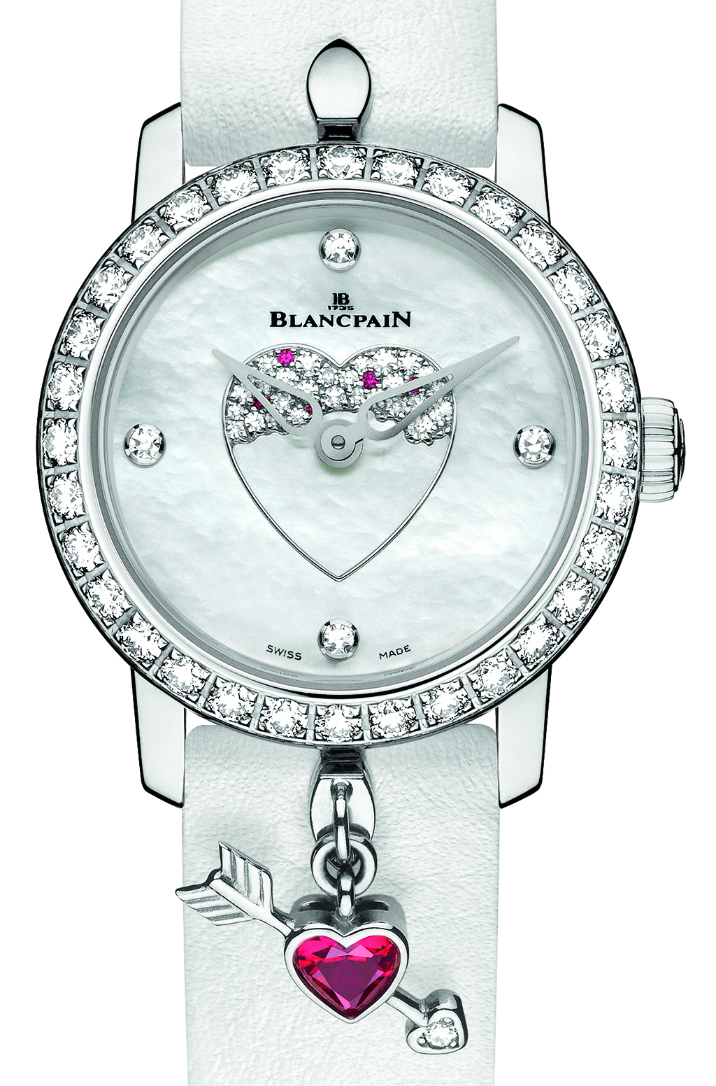 The mother of pearl dial on the Saint-Valentin 2016 Blancpain Ladybird. 