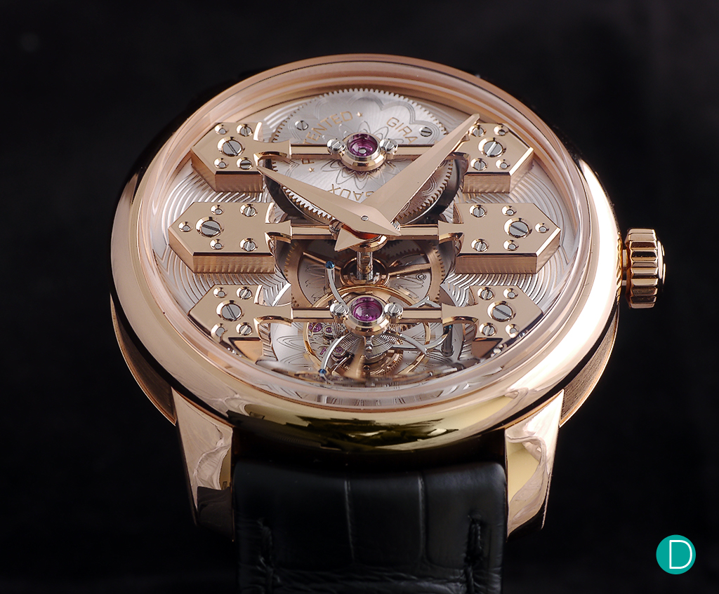  The Girard Perregaux Esmeralda Tourbillon measures 44 mm, and features a 14.3 mm diameter tourbillon carriage and a 10.5 mm diameter balance wheel. The overall look of the watch sings of high luxury and quality craftsmanship. Adequately sized, the dial features add to the visual spectacle.