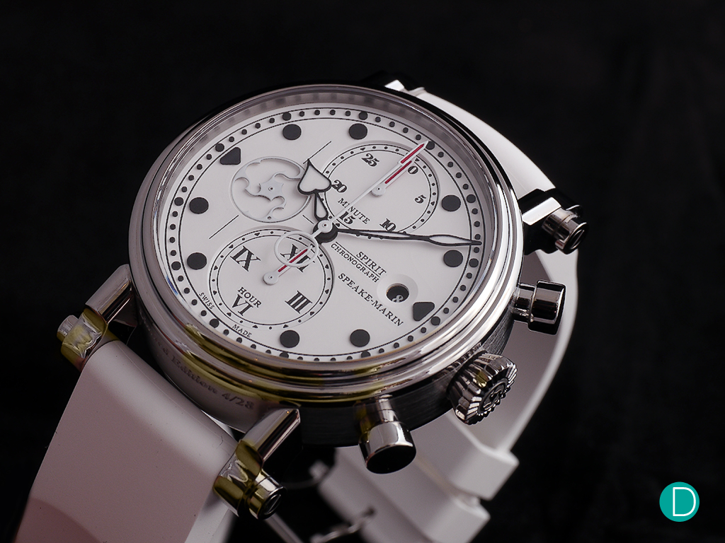 Another angle of the watch. The hands add an interesting touch to this timepiece.