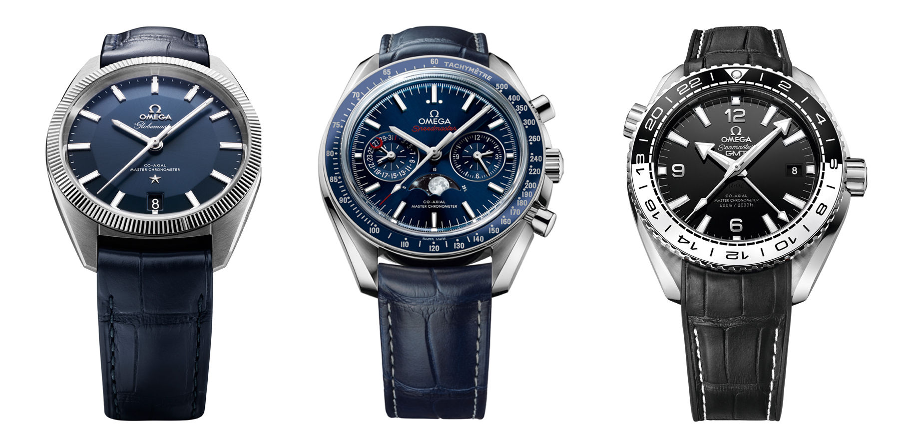 Some of the watches currently accredited as Omega Master Chronometers.