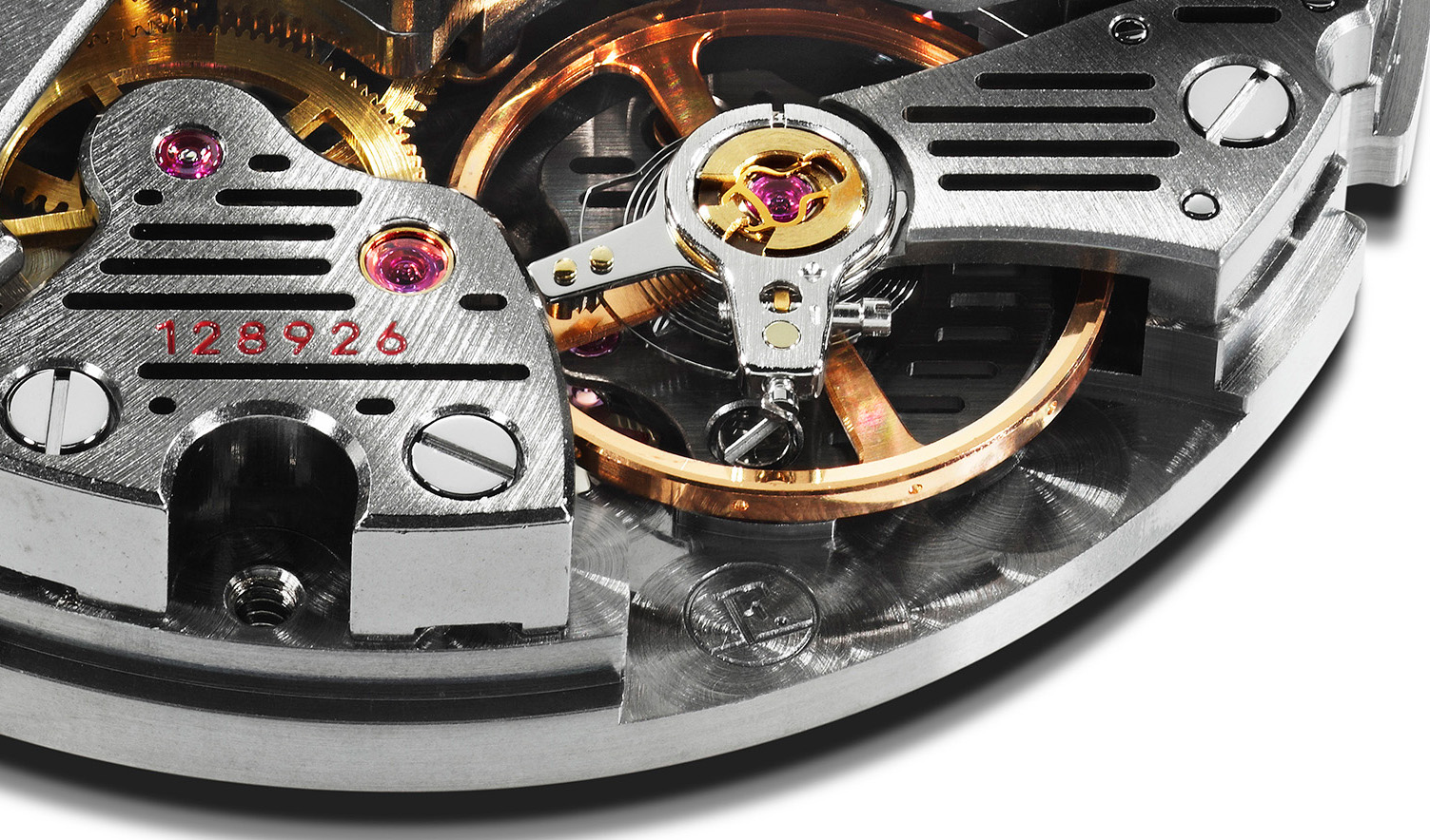 The "F" right below the balance wheel is a mark of Fleurier Ebauches SA and a sign of superlative quality from Chopard.