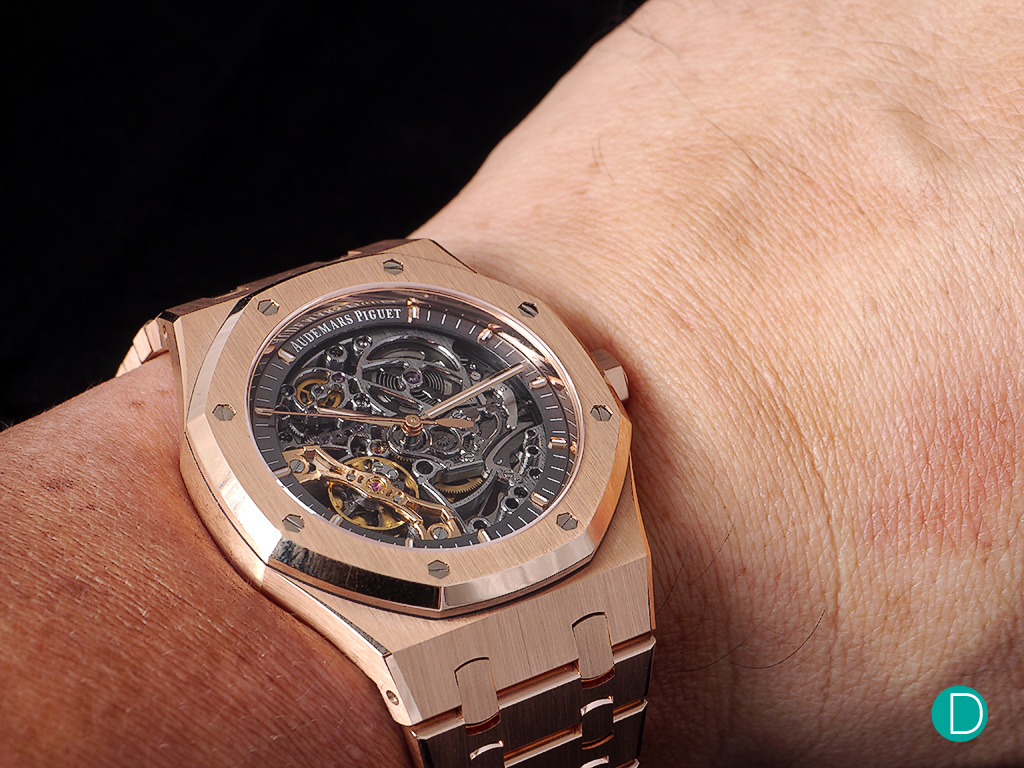 The 41 mm watch on the wrist, commands great wrist presence especially when in this metal.