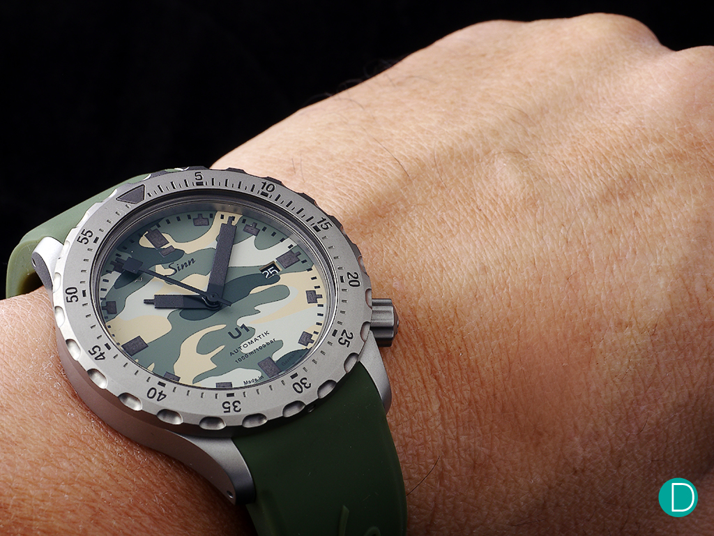 The latest Sinn U1 camo with submarine steel. The brand practically dares you to try it around zippers and desks. You no longer have to worrying about dings.