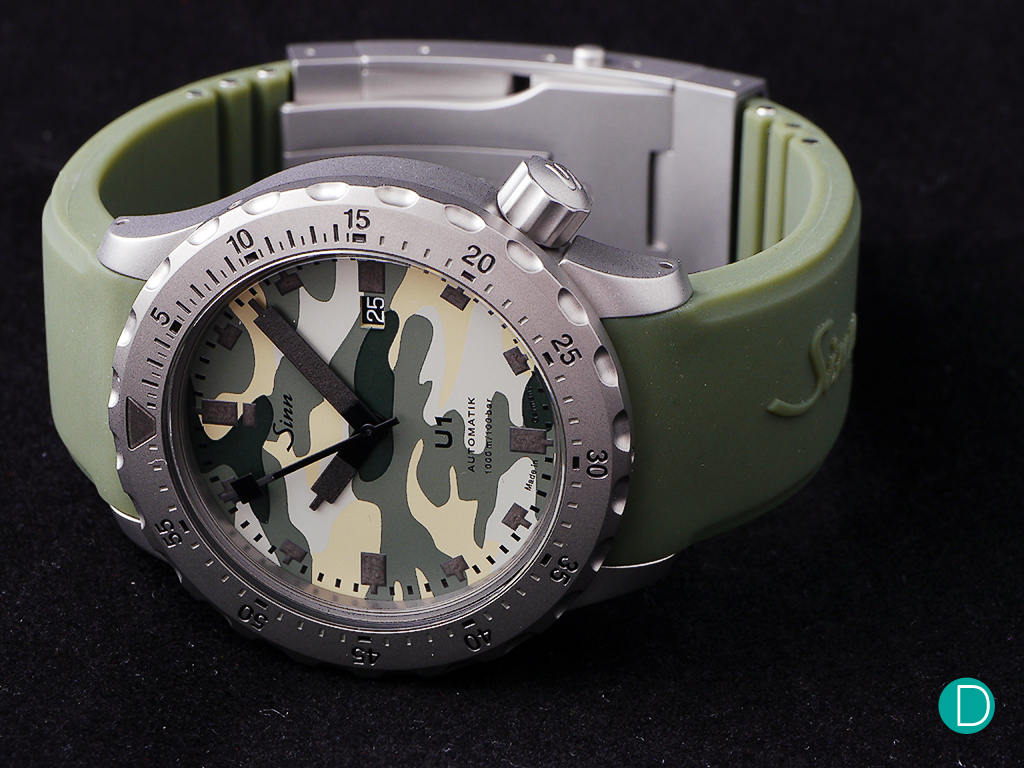 The Sinn U1. This one is the Camo version, which adds an interesting touch to a serious tool watch.