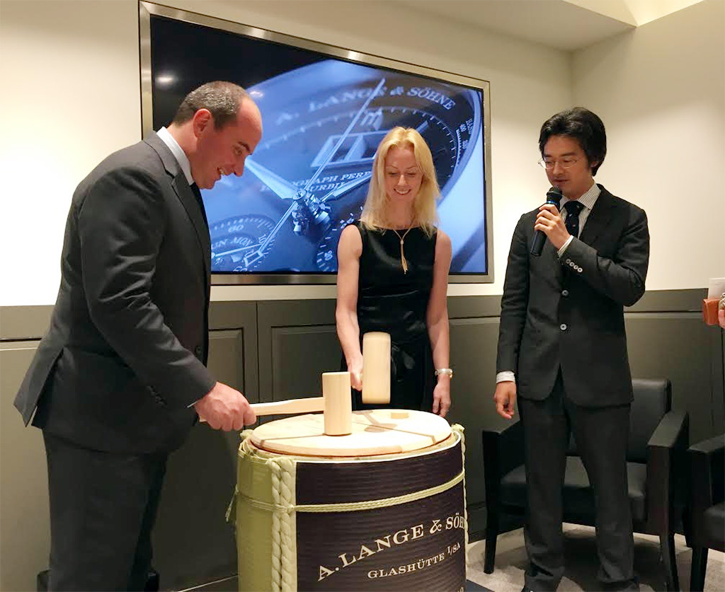 Lange's Internaional Sales Director Alexis de Laporte, Trainer Joanna Lange, and Lange Japan Brand CEO, Edmond Boussemart.