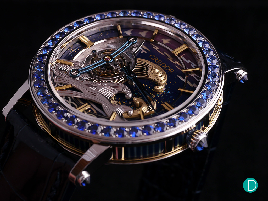 Credor Fugaku Tourbillon. Understated it is not! The motifs while very traditional and classical in nature and execution, is garish on a watch's dial. As is the loud nature of the sapphire encrusted bezel.