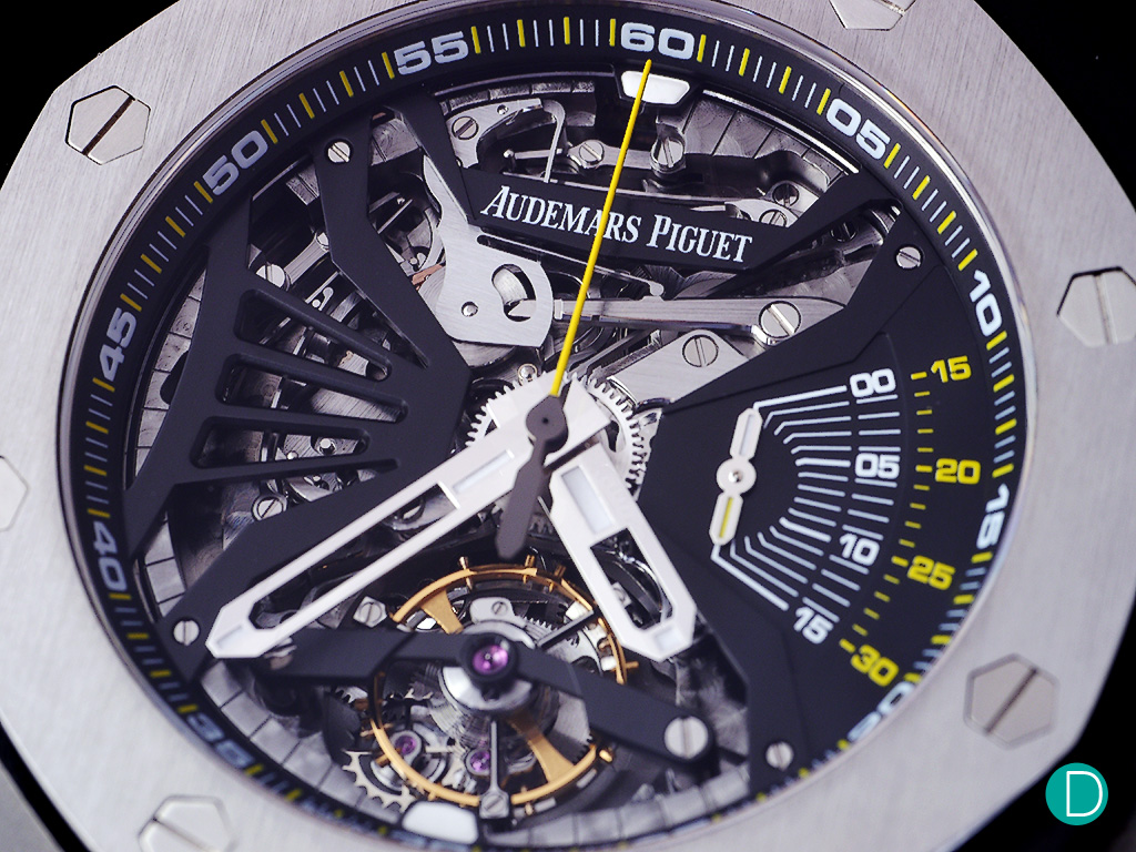 Detail of the Supersonnerie dial. Compared to the RD#1, the skeletal of the dial is a bit more closed to show the indications better, but is still largely similar to the RD#1.