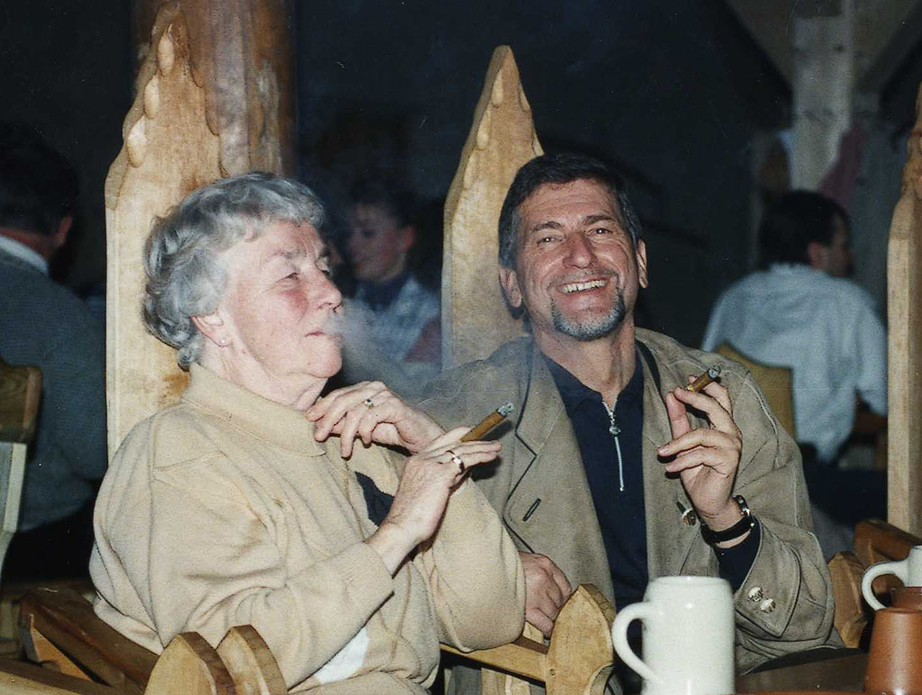 Mrs Jutta Lange (late wife of Walter Lange) and Günter Blümlein enjoying a cigar.