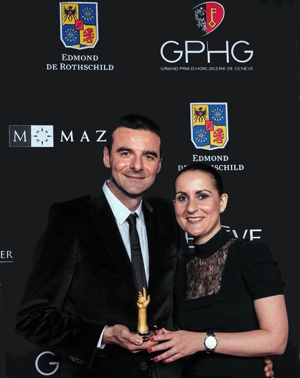 Richard and Maria Habring with their trophy after winning the Grand Prix d’Horlogerie de Genève, the international Watch Oscars, in the "sports watch" category in 2012.