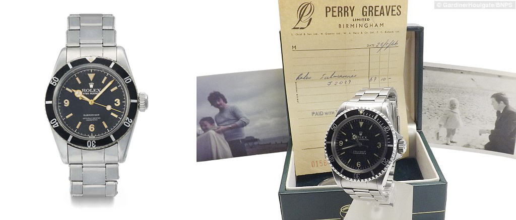 Left: 1954 Rolex Oyster Perpetual Submariner Ref. 6200 auctioned by Christie's in 2013 for over $520,000. Right: Unnamed pensioner's 1963 Rolex Submariner with Explorer dial.